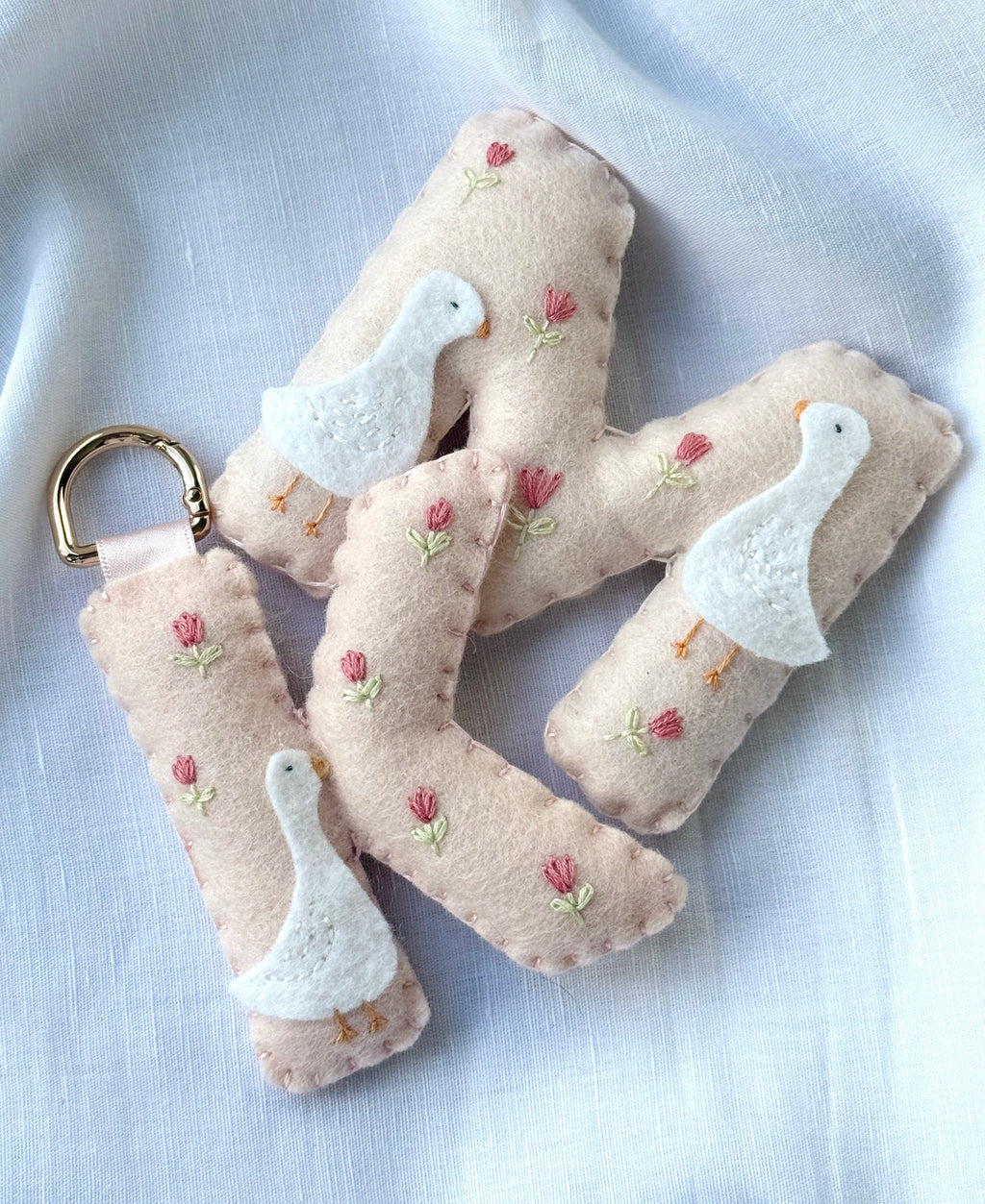 hand stitched felt bag charm - goose in bloom