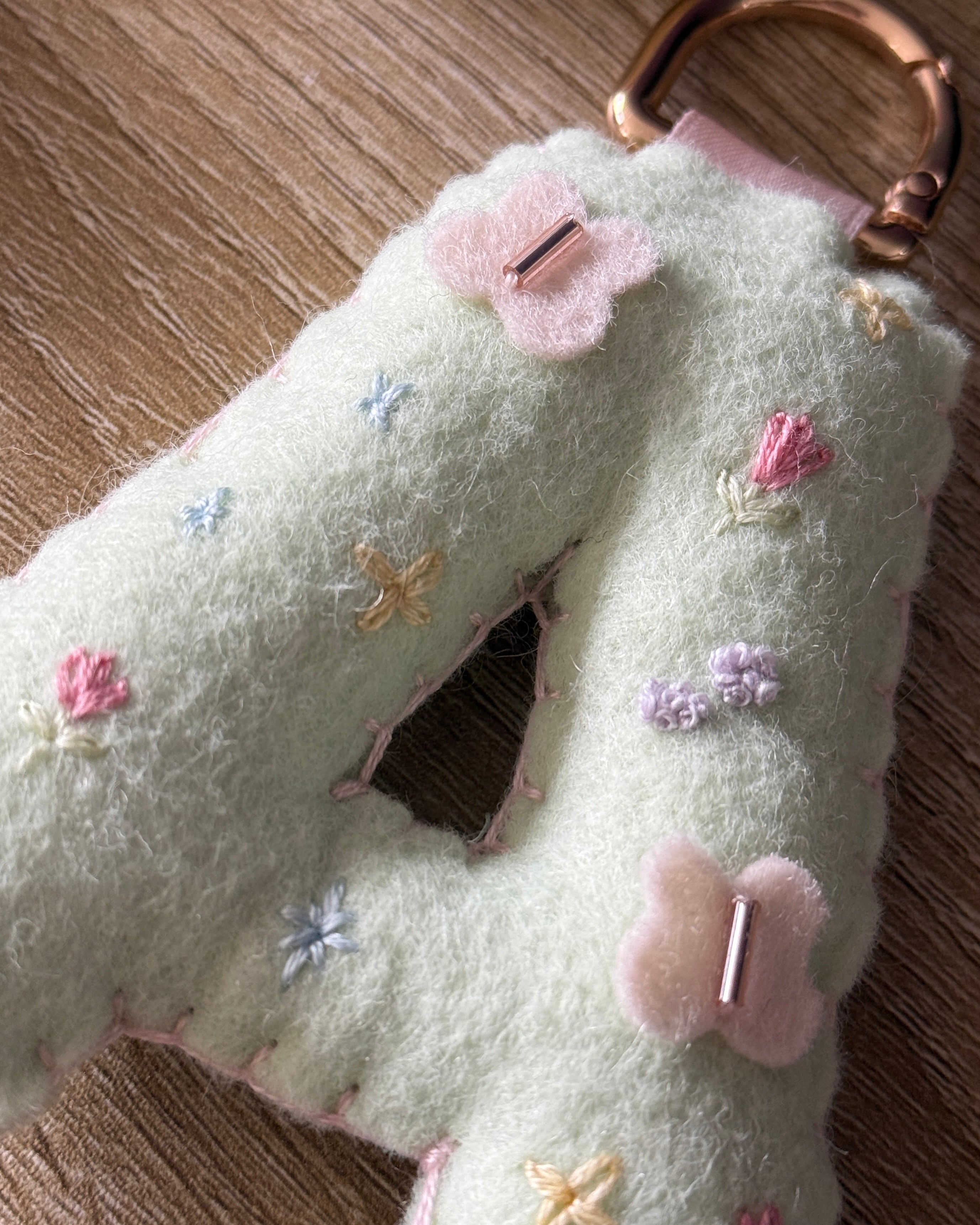hand stitched felt bag charm - garden party