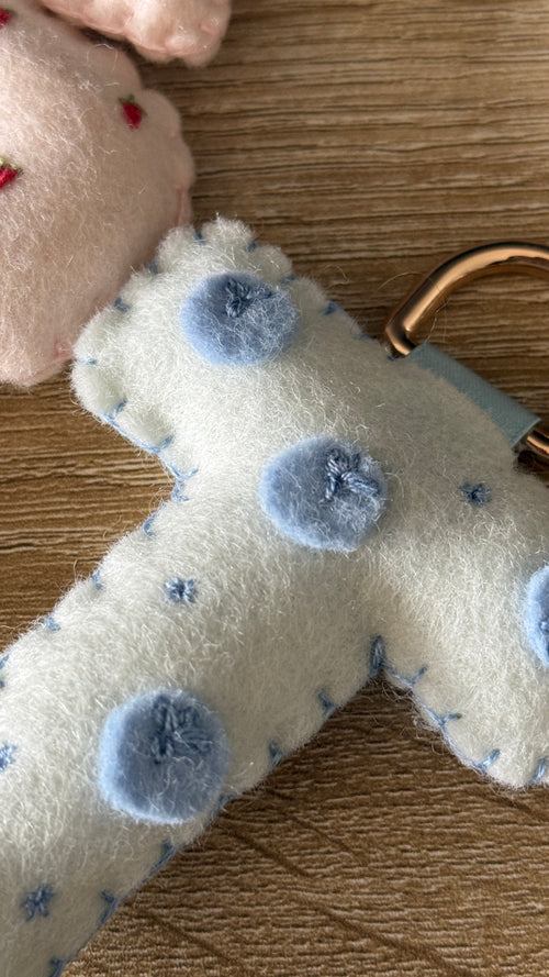 hand stitched felt bag charm - blueberry picnic