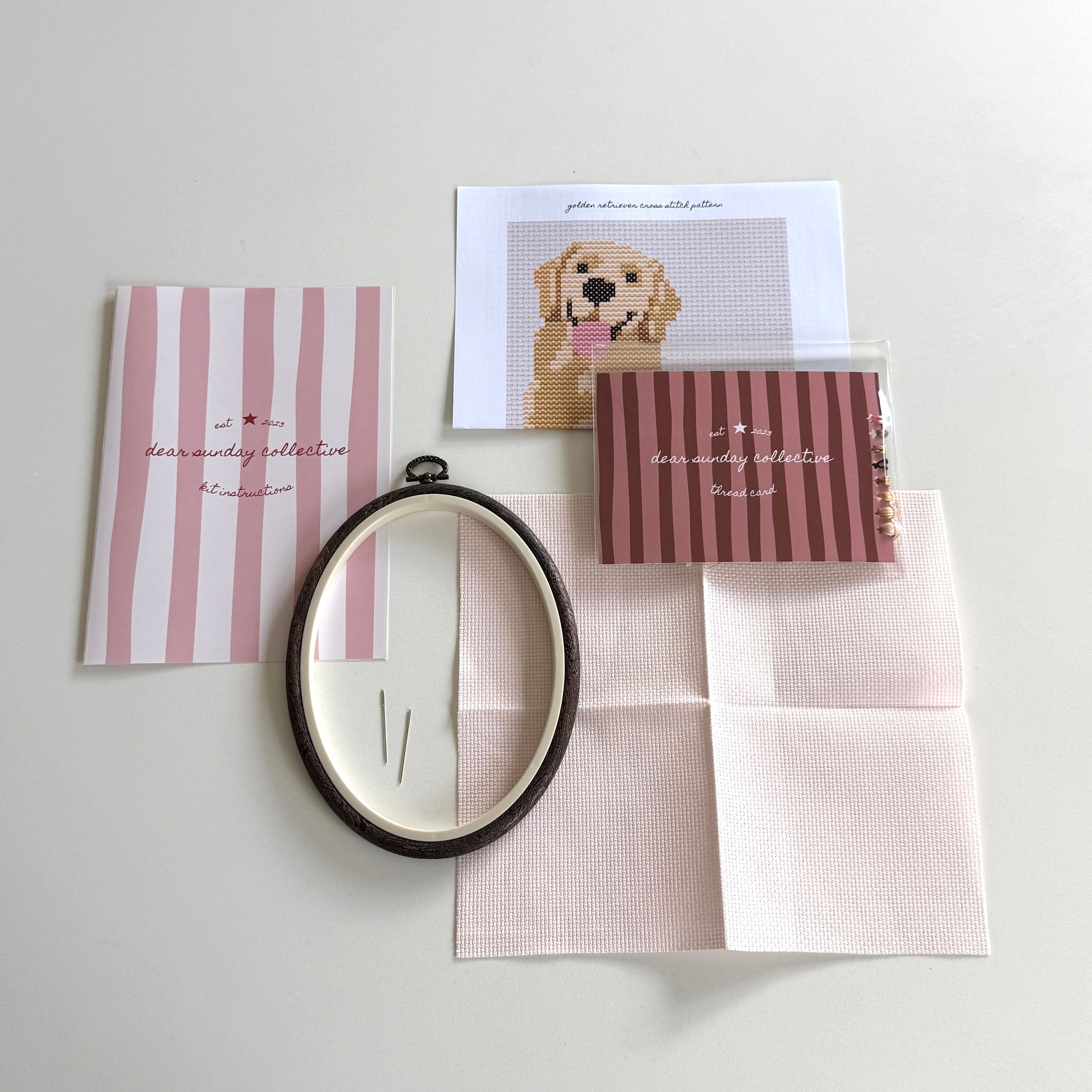 golden retriever cross stitch kit