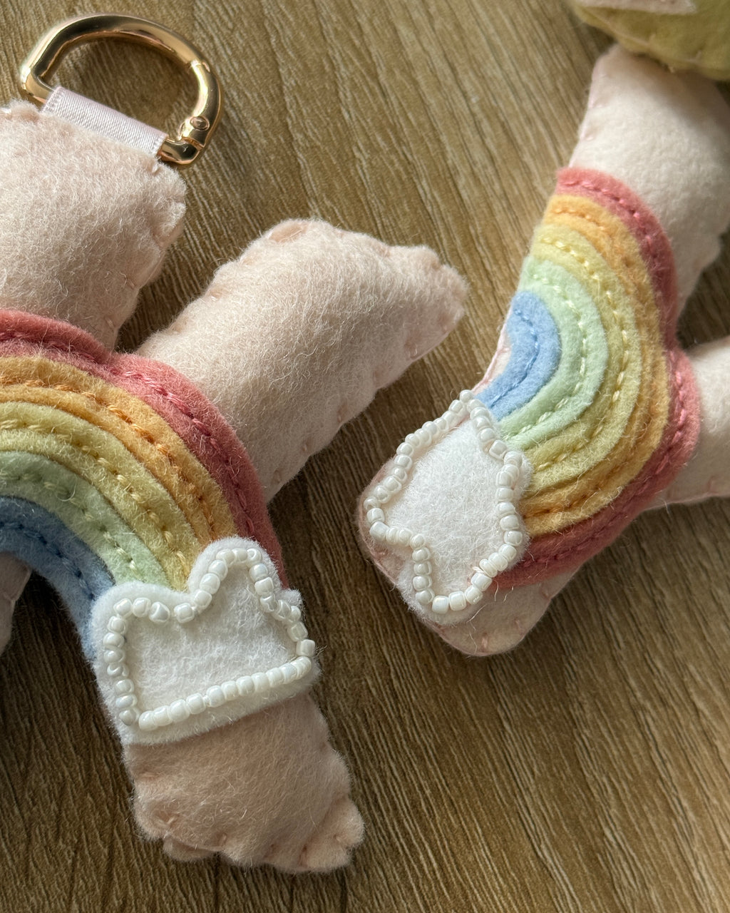 hand stitched felt bag charm - pastel rainbow