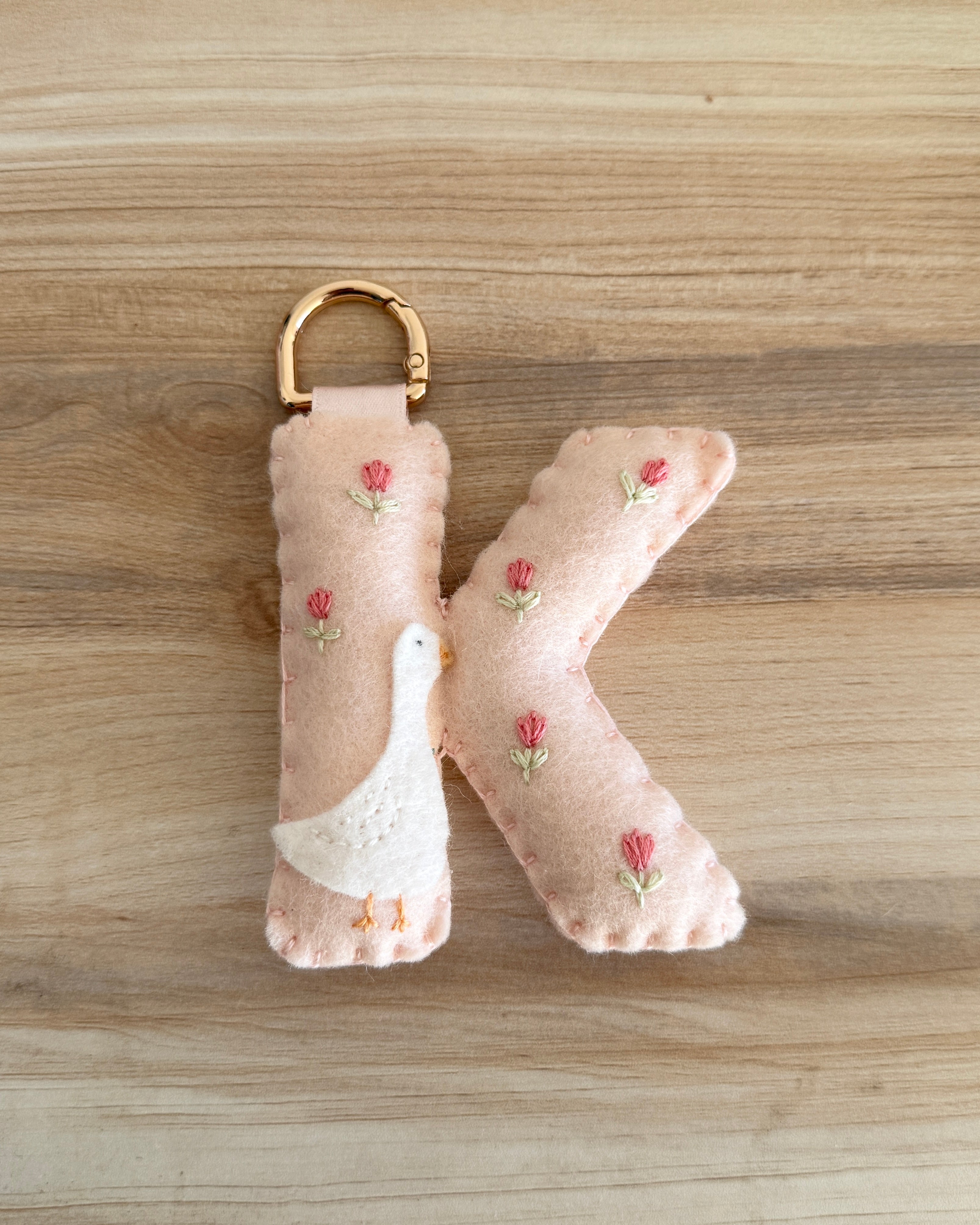 hand stitched felt bag charm - goose in bloom
