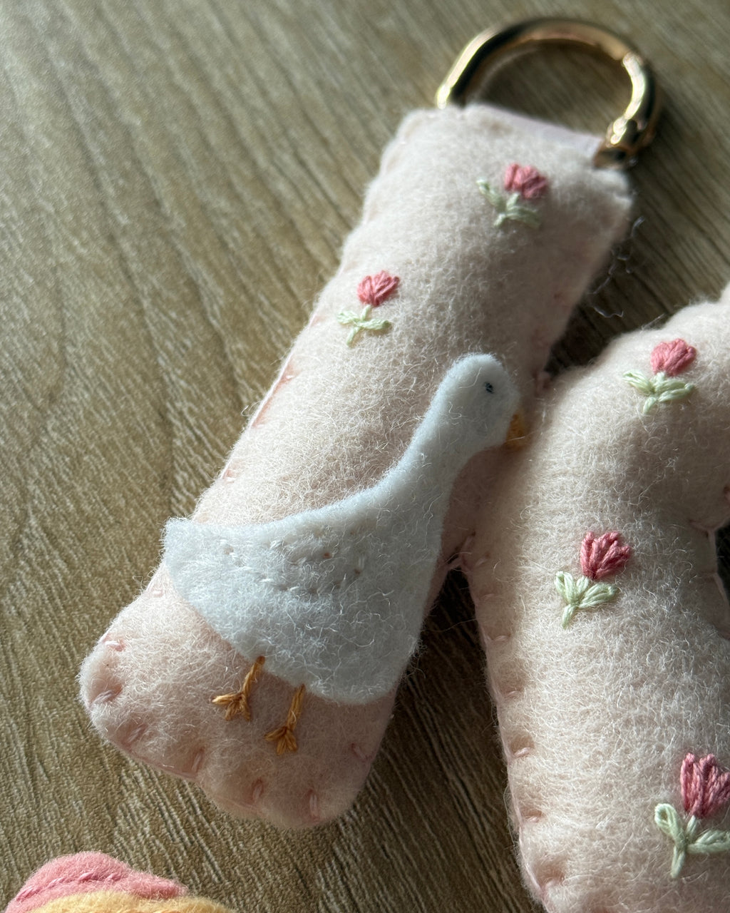 hand stitched felt bag charm - goose in bloom